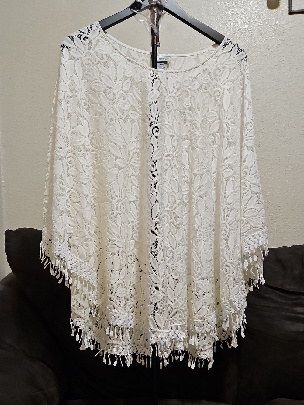 Catherines Cream Lace Tassel Poncho